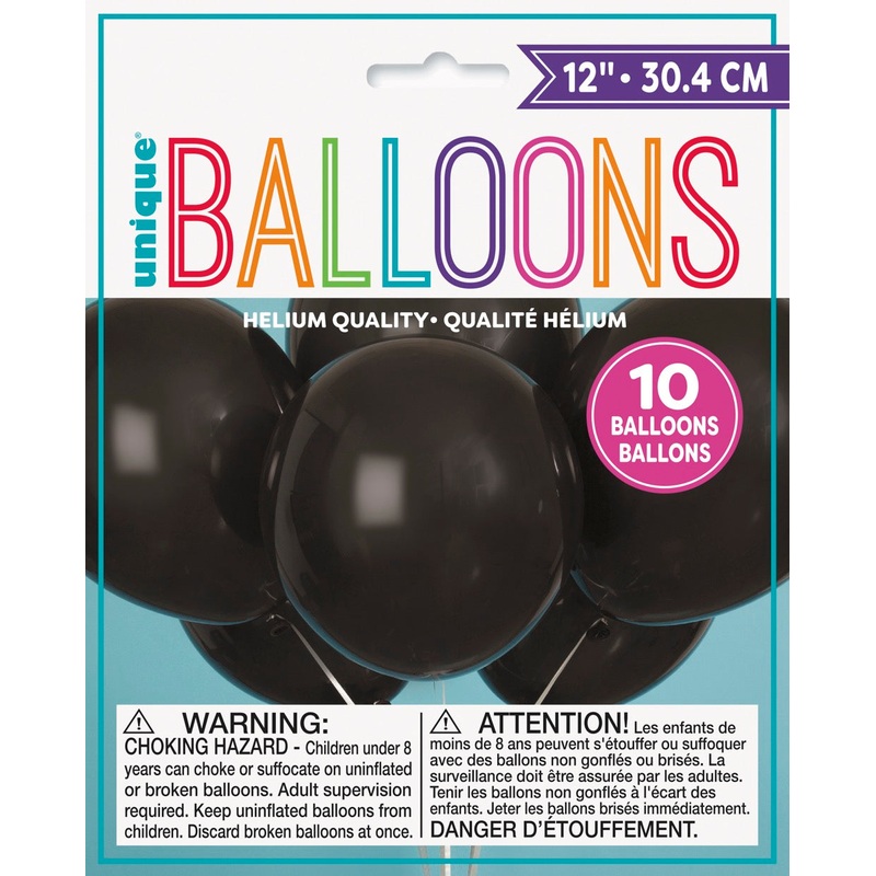 12in Packaged Latex Balloons 10ct - Jet Black