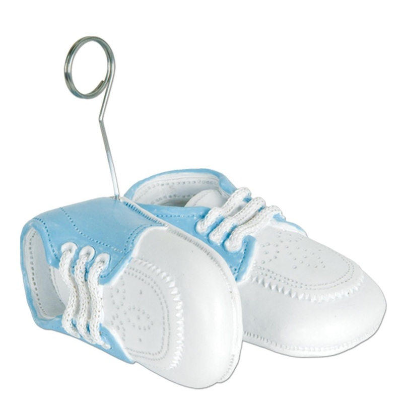 6 Pack Beistle Baby Shoes Photo/Balloon Holder - white with lt blue upper