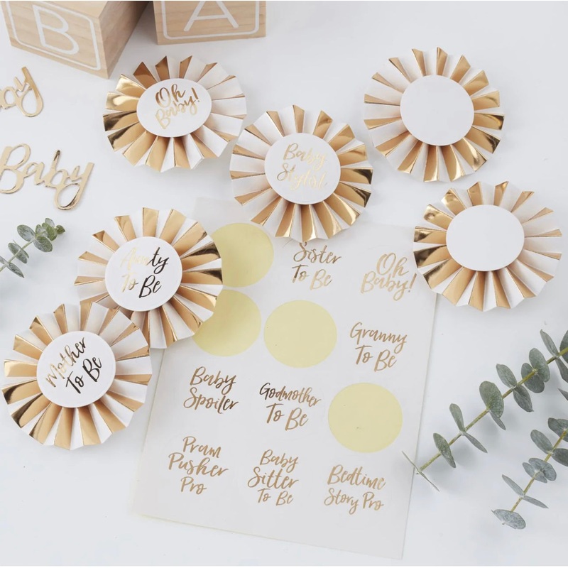 GOLD FOILED BABY SHOWER BADGES