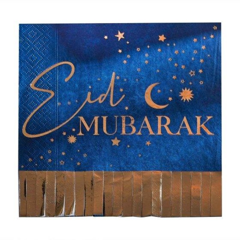 Gold Foiled Eid Mubarak Fringe Paper Lunch Napkins