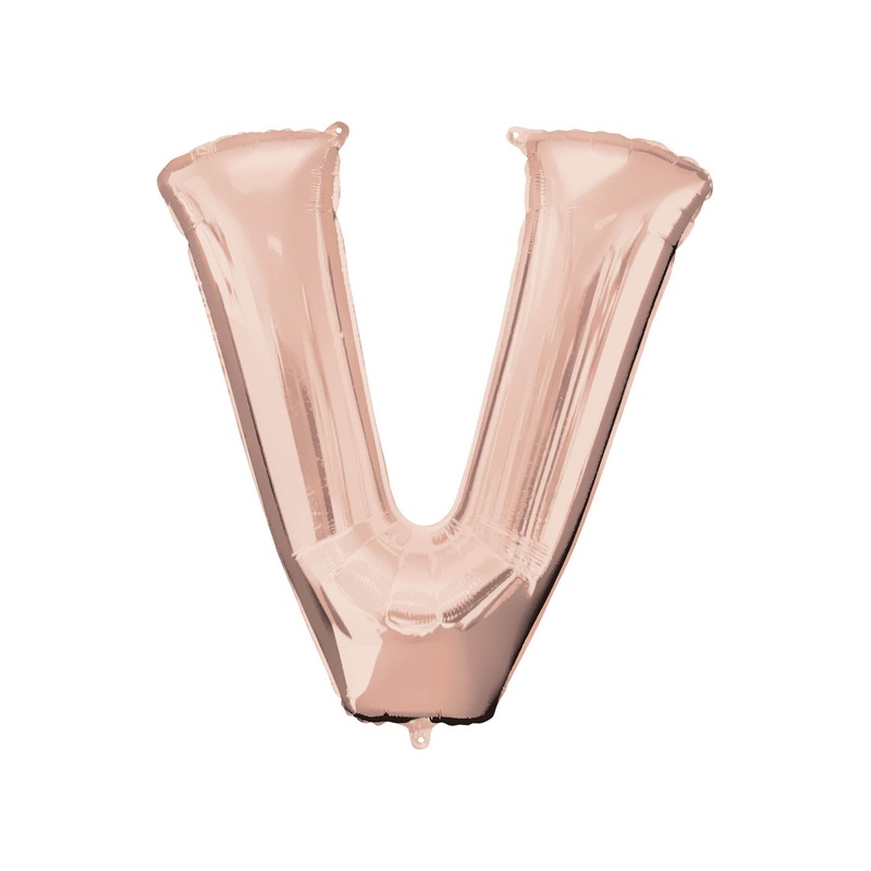 Letter V Rose Gold Air Filled Balloon