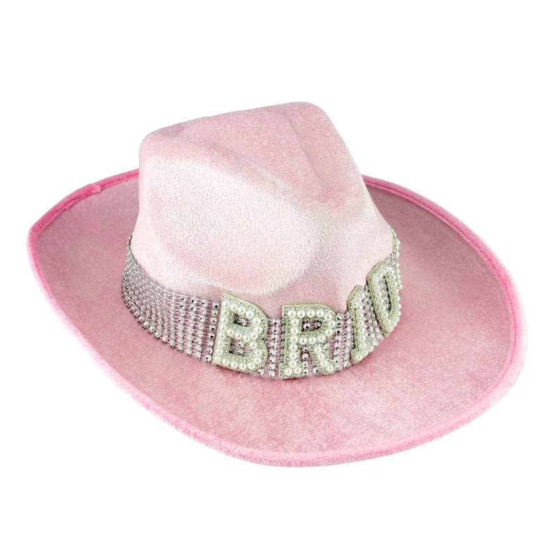 LIGHT PINK BRIDE TO BE RHINESTONE JEWELLED COWBOY HAT