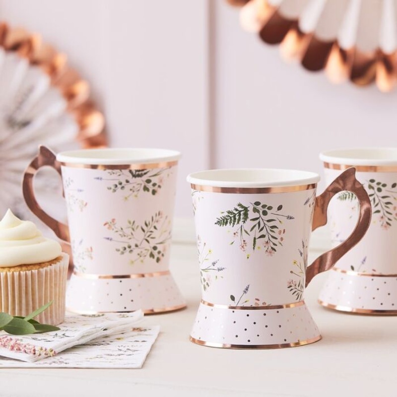 ROSE GOLD FOILED FLORAL PAPER TEA CUPS