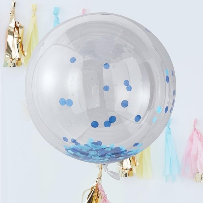 36" ORB BALLOON - BLUE CONFETTI - PACK OF 3