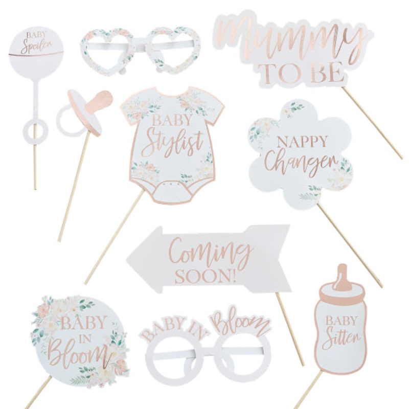 BABY IN BLOOM PHOTOBOOTH PROPS ROSE GOLD FOILED