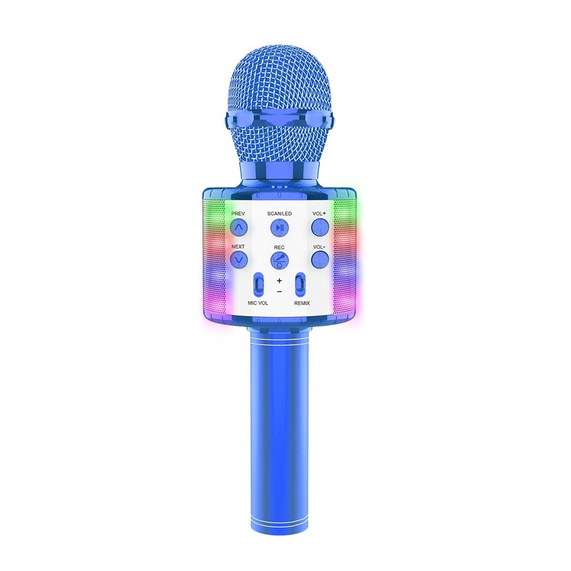 Blue Wireless Karaoke Microphone with LED Lights, 1 Count