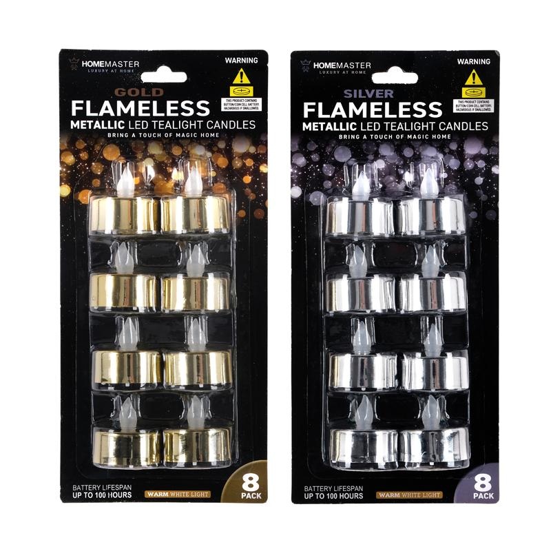 Candles LED Tealight Metallic 8pk