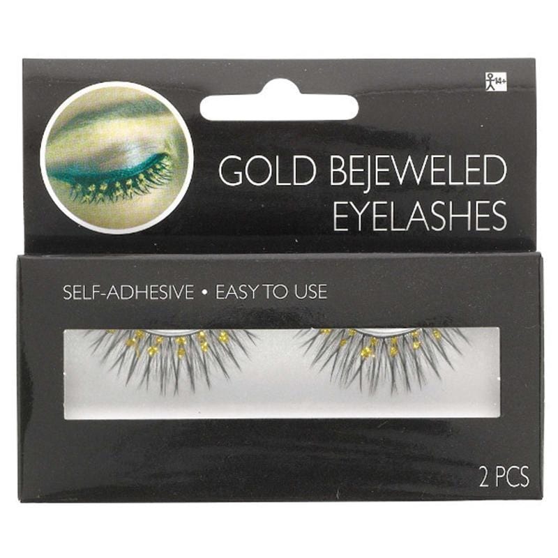Gold bejeweled fake eyelashes