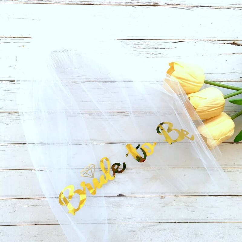 Gold Foiled 'Bride To Be' White Double Layer Tulle Bridal Veil