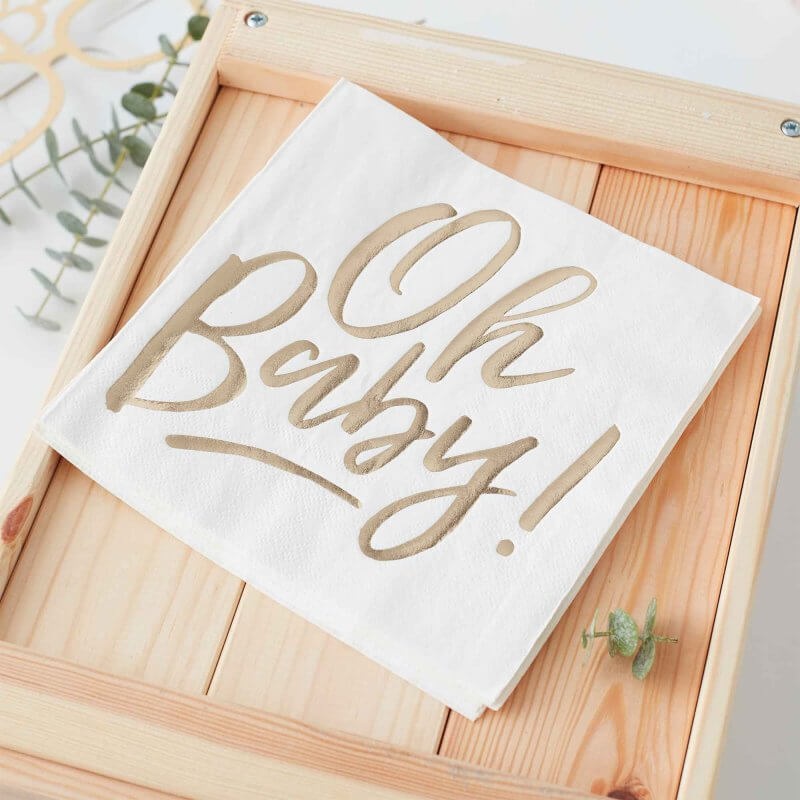 Gold Foiled Oh Baby! Baby Shower Napkins 16pk