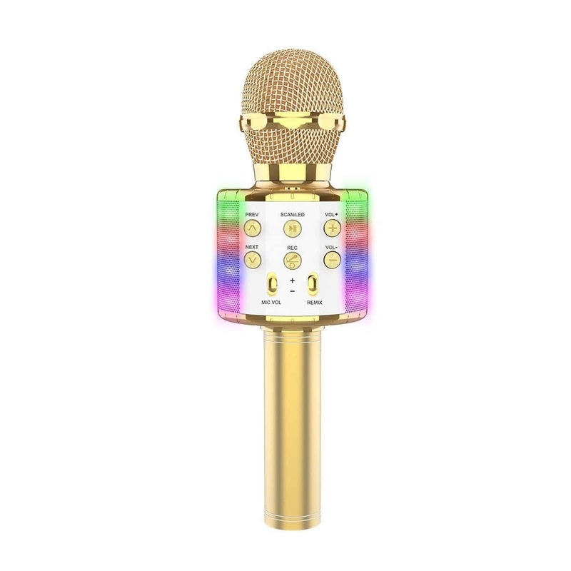 Gold Wireless Karaoke Microphone with LED Lights