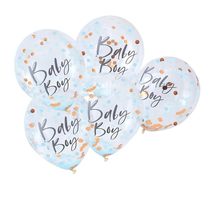 PACK OF 5 LATEX - CONFETTI FILLED - BABY BOY
