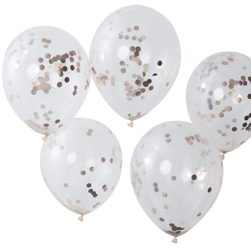 PACK OF 5 LATEX - CONFETTI FILLED - ROSE GOLD