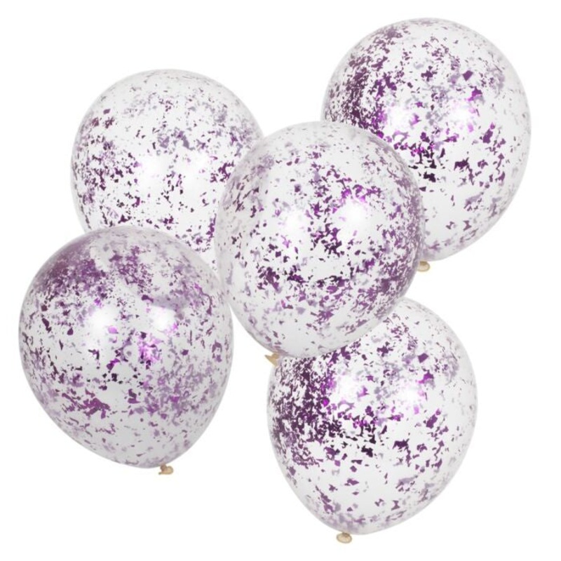 PACK OF 5 LATEX - CONFETTI FILLED - SHREDDED LILAC