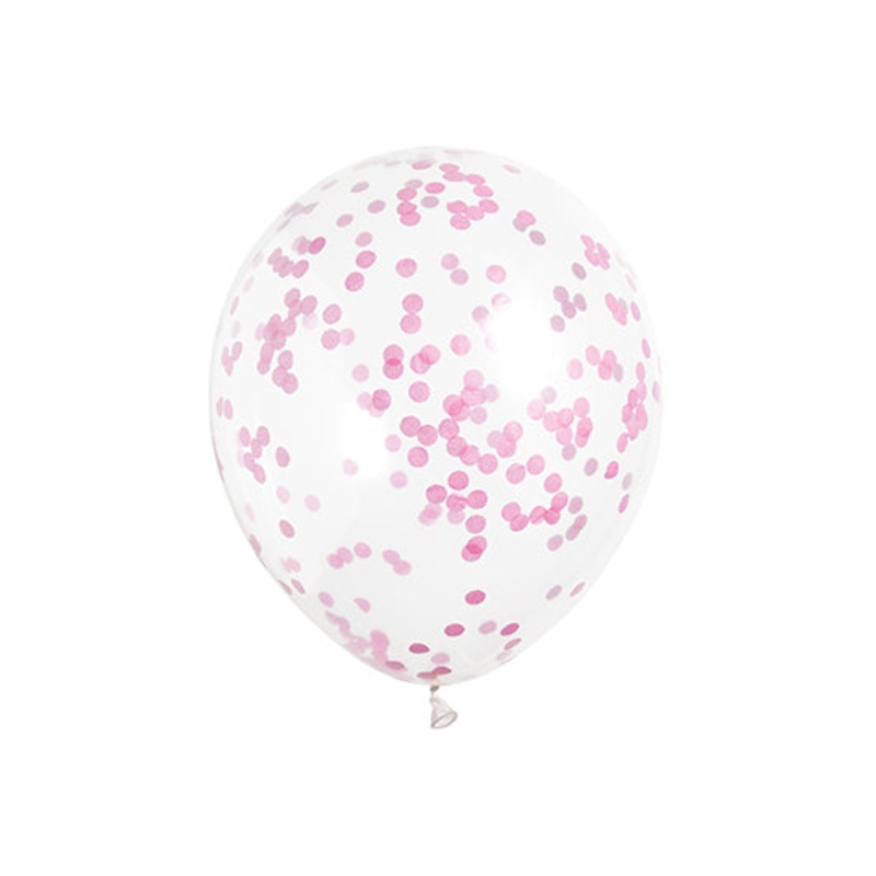 PACK OF 6 LATEX - CONFETTI FILLED - HOT PINK