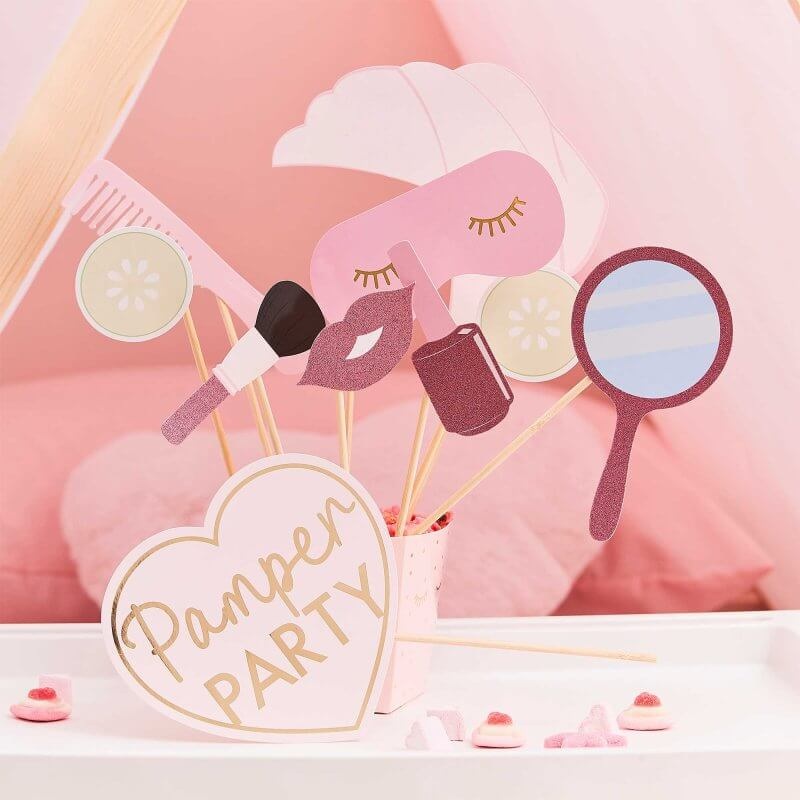 Pamper Party Pink Glitter & Foiled Photobooth Props 10pk