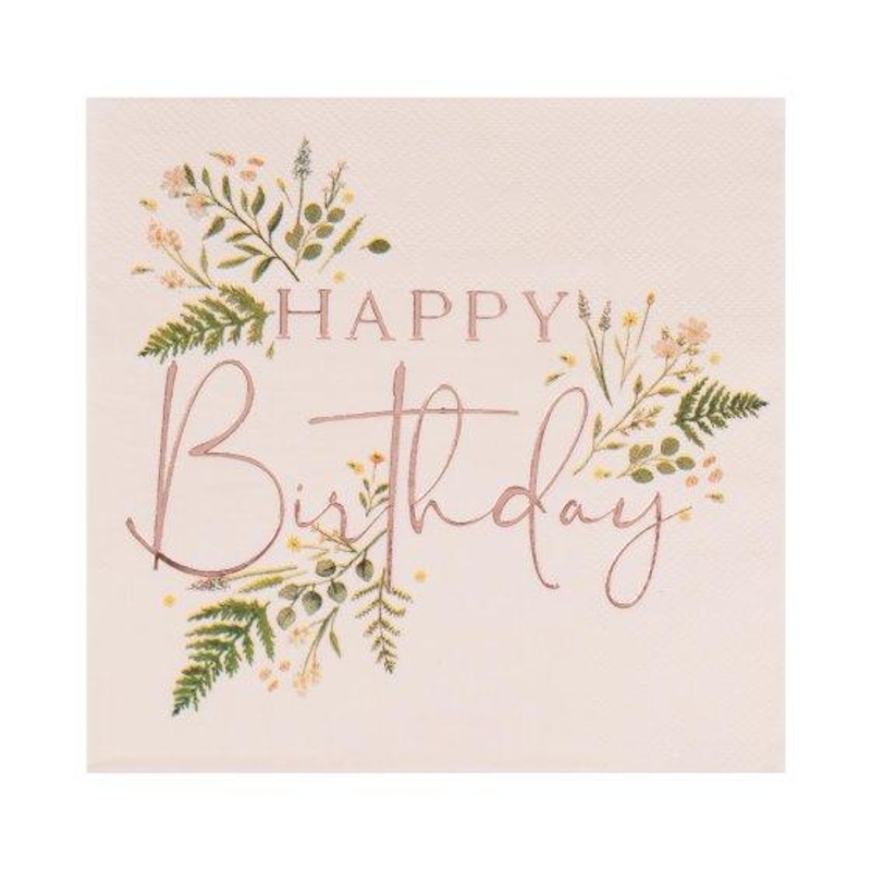 Rose Gold Foiled Happy Birthday Lunch Napkins