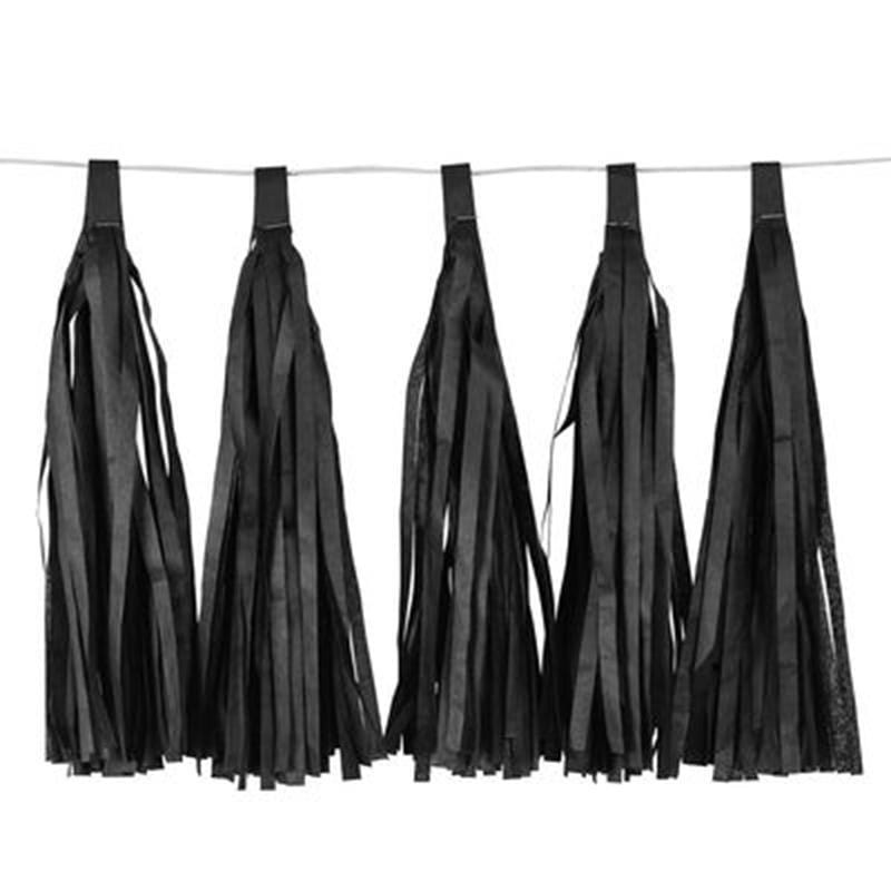 Tassels Garland Silk Paper Assembled 10/Pkg - Black