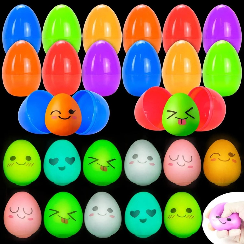 12Pcs Glow in the Dark Emotion Squishies Prefilled Easter Eggs 3.2in