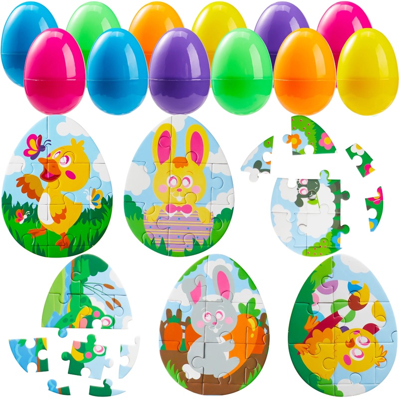 12Pcs Jigsaw Puzzle Prefilled Easter Eggs 2.2in