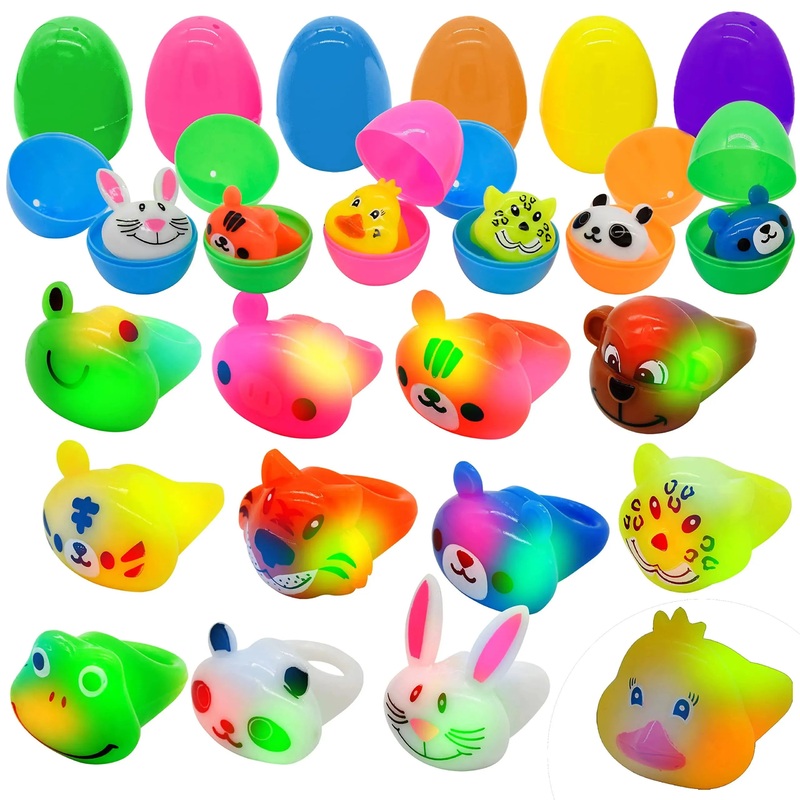 12Pcs Light Up Animal Rings Prefilled Easter Eggs