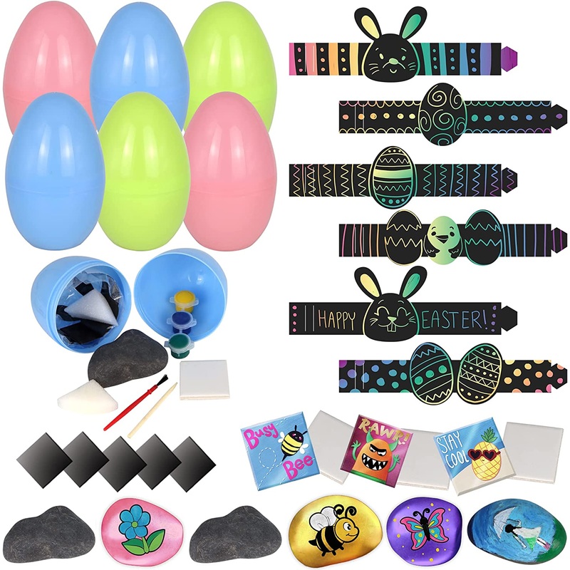 12Pcs Prefilled Easter Eggs with DIY Art and Craft Rock Painting Kit