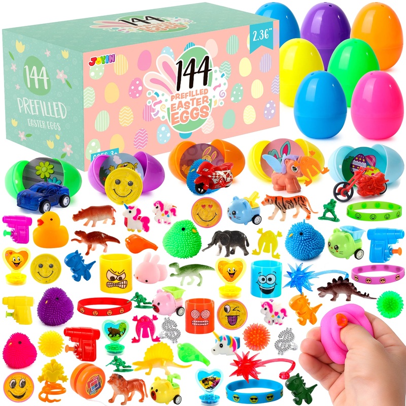 144Pcs 2.4in Pre-filled Easter Eggs with Toys for Easter Egg Hunt