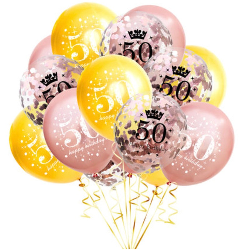 15 Packs Confetti Balloons 12 Inch Latex Clear Birthday Balloons (50 years old) - With Helium