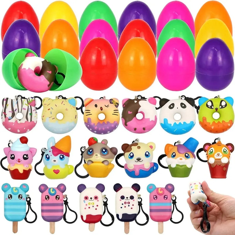 18Pcs Dessert Squishy Toy Keychains Prefilled Easter Eggs