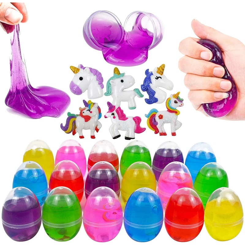 18Pcs Unicorn Figure and Crystal Slime Prefilled Easter Eggs