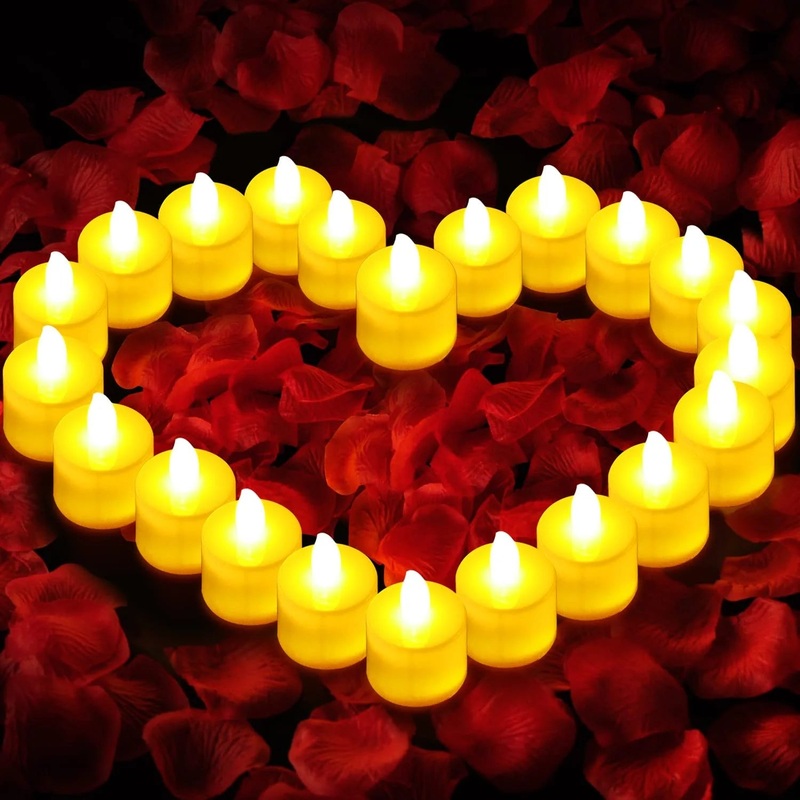 24Pcs Valentines LED Tea Lights Candles with Rose Petals