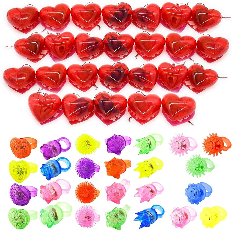 26Pcs Light Up Rings Filled Hearts with Valentines Day Cards for Kids-Classroom Exchange Gifts