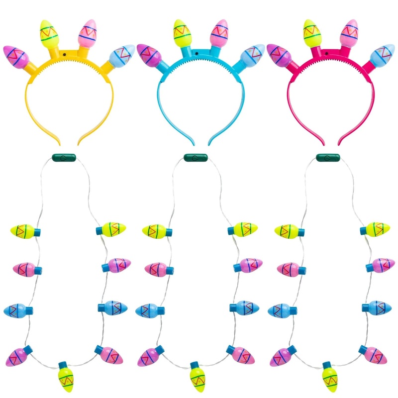6Pcs Easter Egg LED Light Up Headband and Necklace