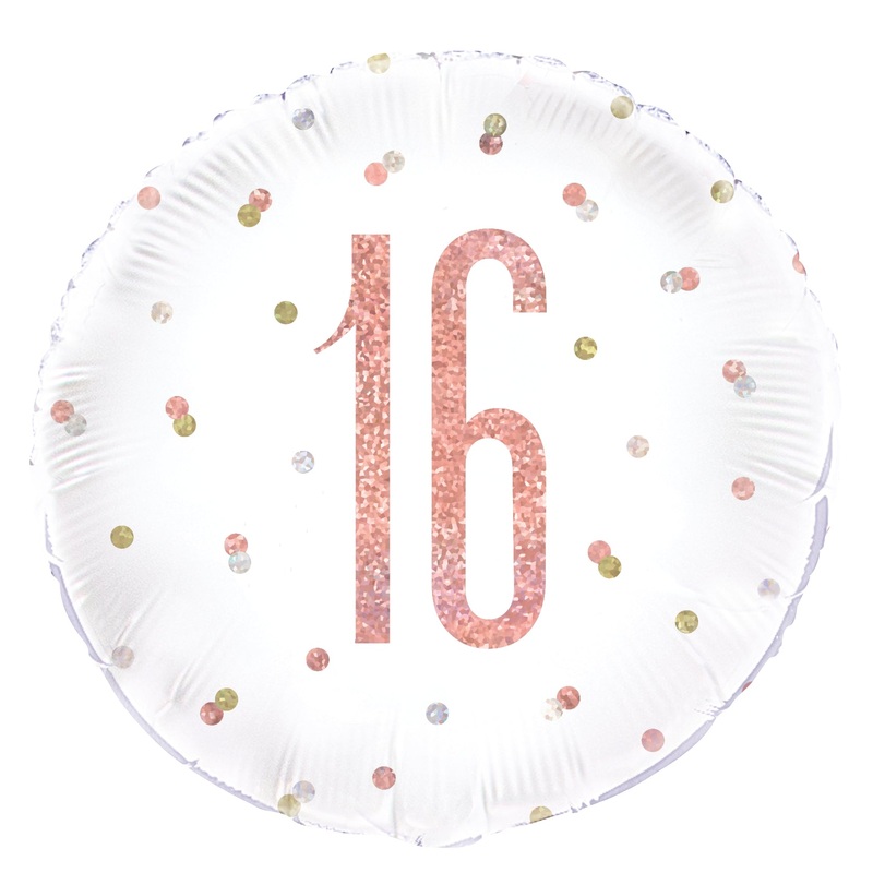 Birthday Rose Gold Glitz Number "16" Round 18" Foil Balloon Packaged