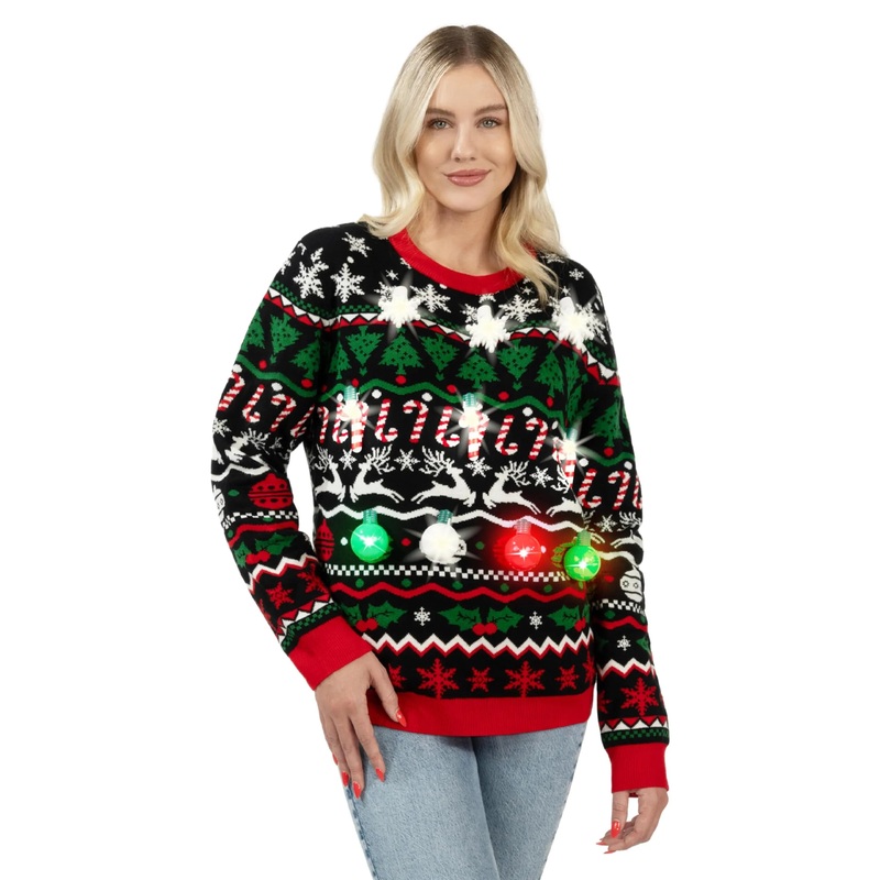 LED Ugly Christmas Sweater, Built-in Light Bulbs for Men, Women