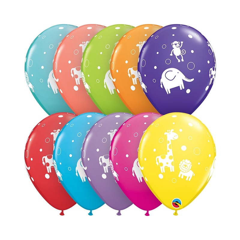 11" QUALATEX RETAIL LATEX CUTE & CUDDLY JUNGLE ANIMALS (6 BALLOONS PER PACK)