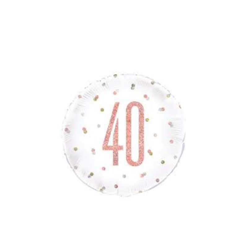 18" Holographic Rose Gold 40th Birthday Helium Filled Mylar