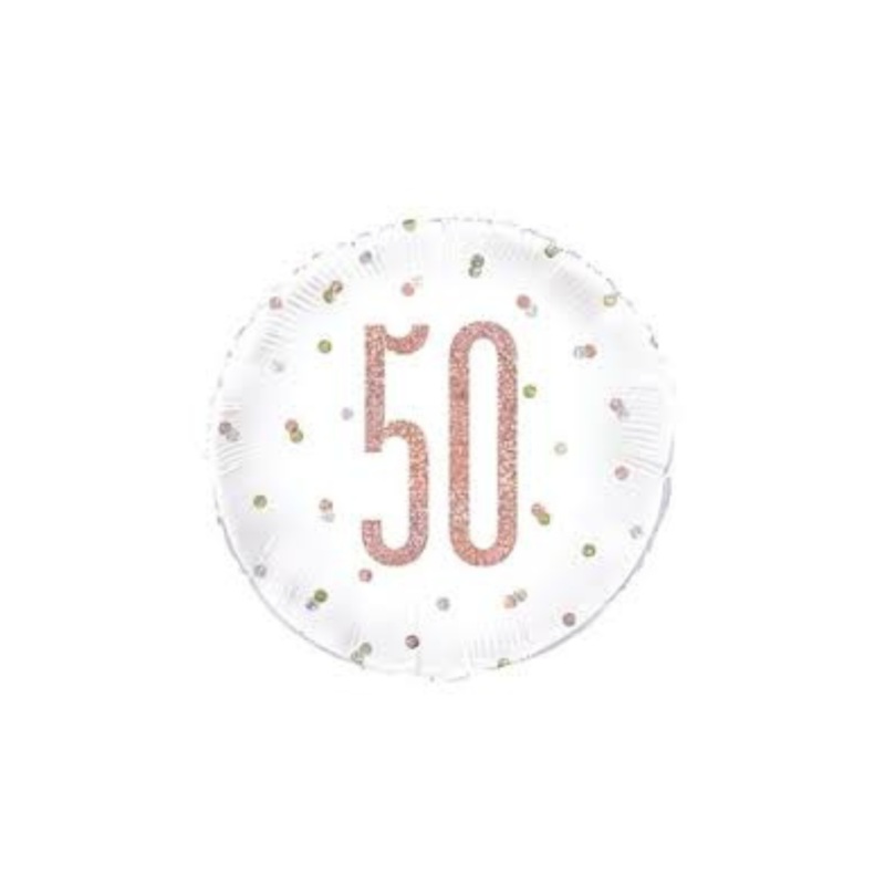 18" Holographic Rose Gold 50th Birthday Helium Filled Mylar