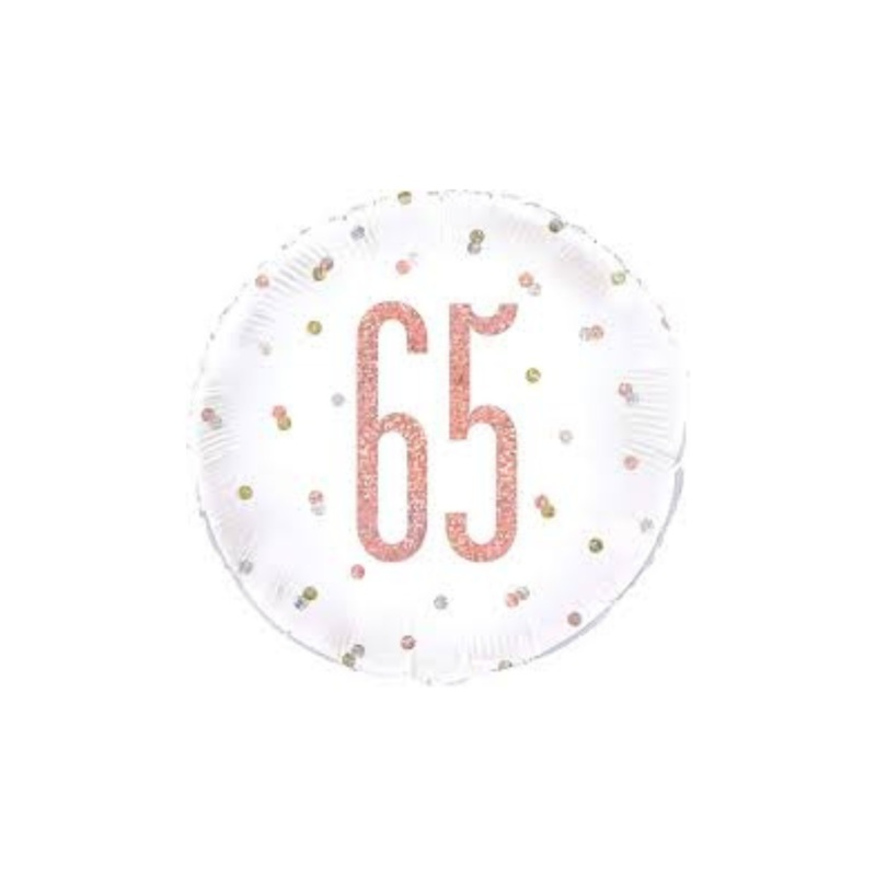 18" Holographic Rose Gold 65th Birthday Helium Filled Mylar