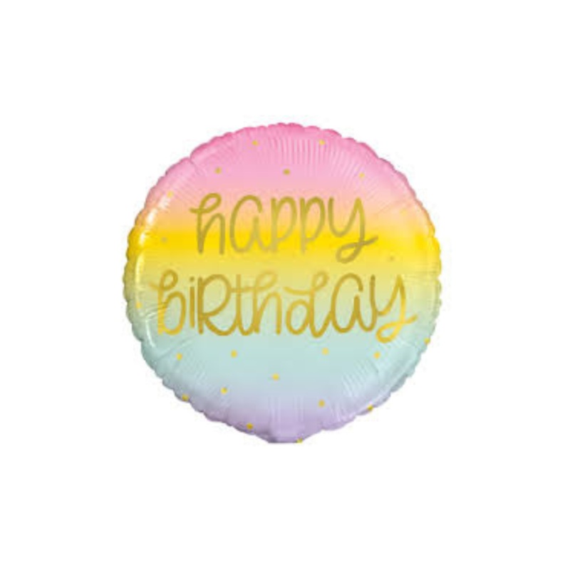 18" Pastel Ombre Happy Birthday Helium Filled Mylar