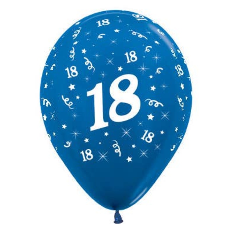 18th Birthday Metallic Blue 25 Pack 30cm Latex Balloons