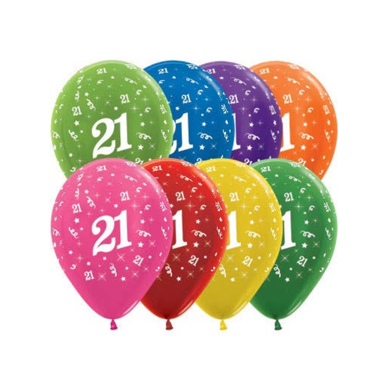 21st Birthday Metallic Colours 25 Pack 30cm Latex Balloons