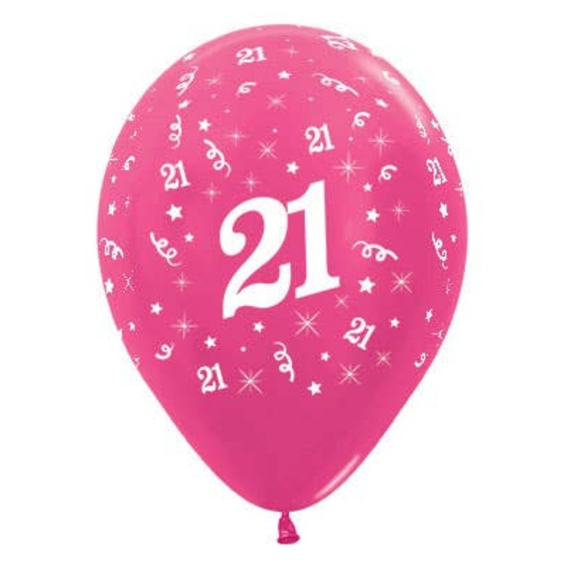 21st Birthday Metallic Fuchsia 25 Pack 30cm Latex Balloons