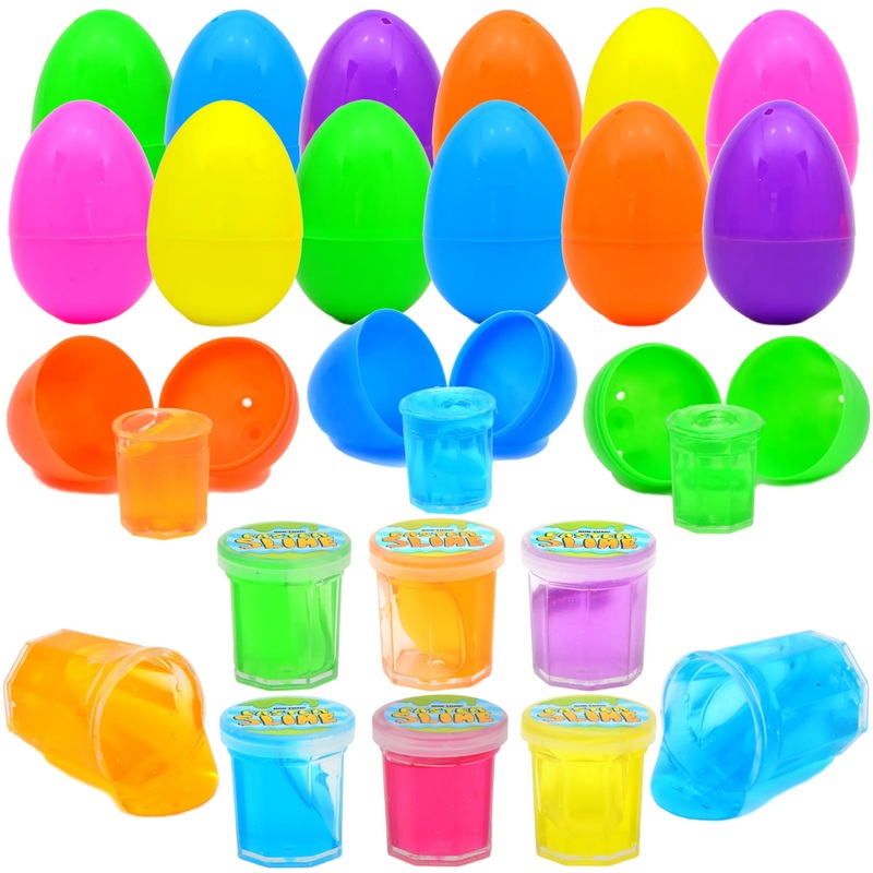 24Pcs Mini Glitter Putty Slime Prefilled Easter Eggs 2.36in