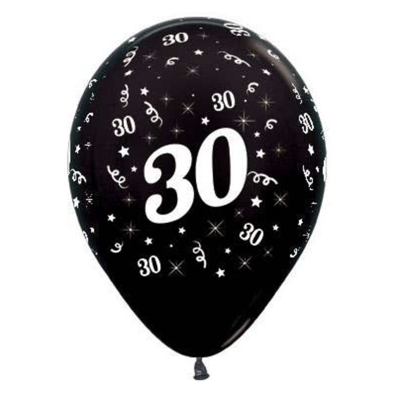 30th Birthday Metallic Black 25 Pack 30cm Latex Balloons
