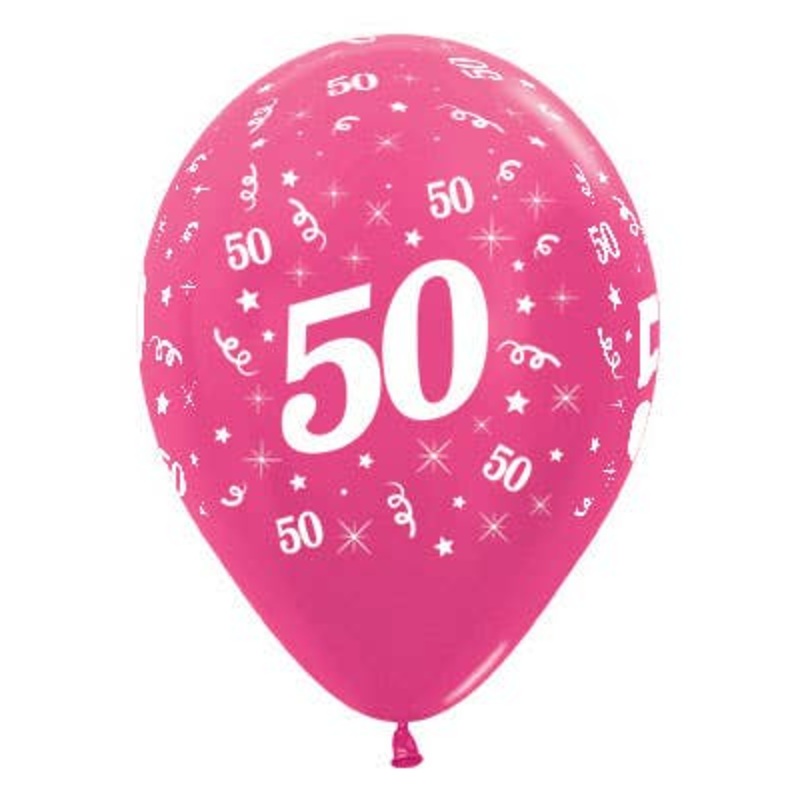 50th Birthday Metallic Fuchsia 25 Pack 30cm Latex Balloons