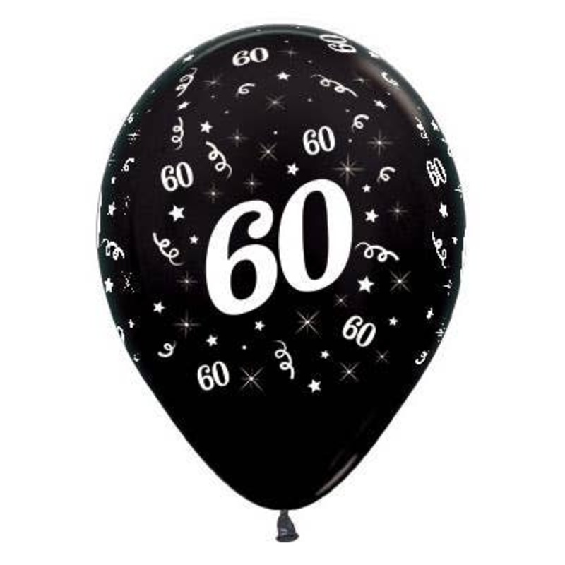 60th Birthday Metallic Black 25 Pack 30cm Latex Balloons
