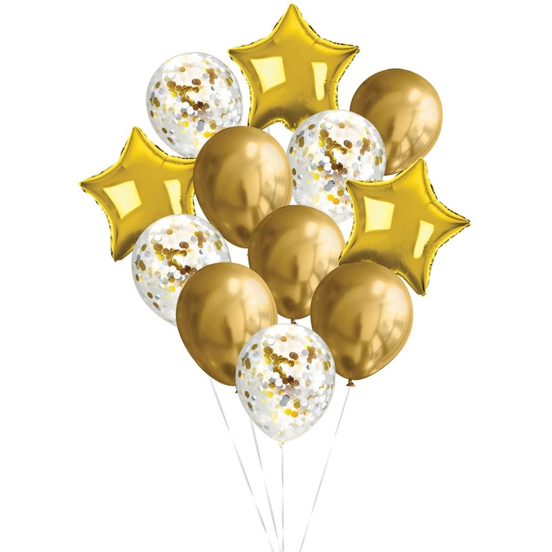 Assorted Gold 12 Pack Balloons Set