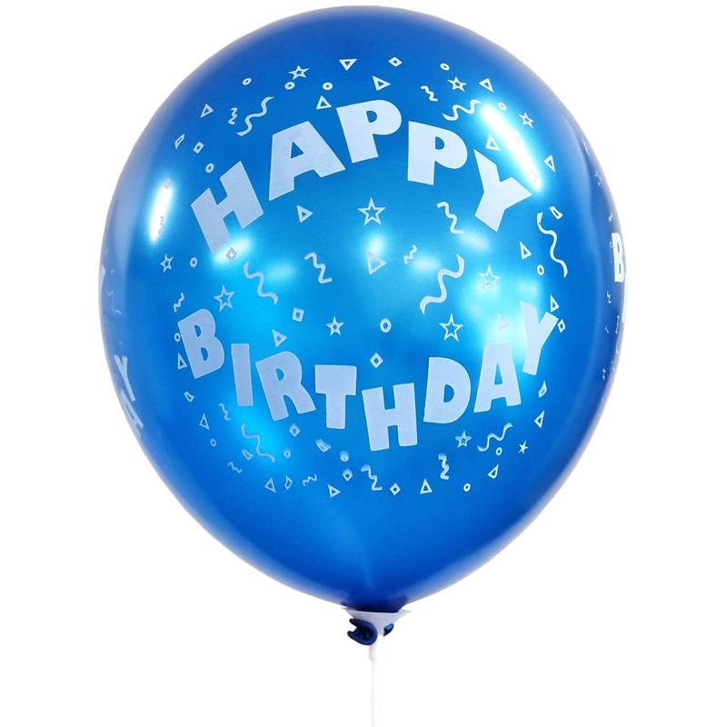 Blue and White Happy Birthday Print 10 Pack 30cm Latex Balloons