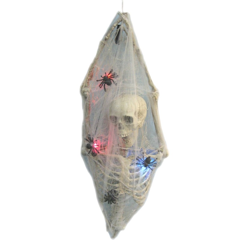 Hanging Cocoon Skeleton with LED Lights Halloween Prop